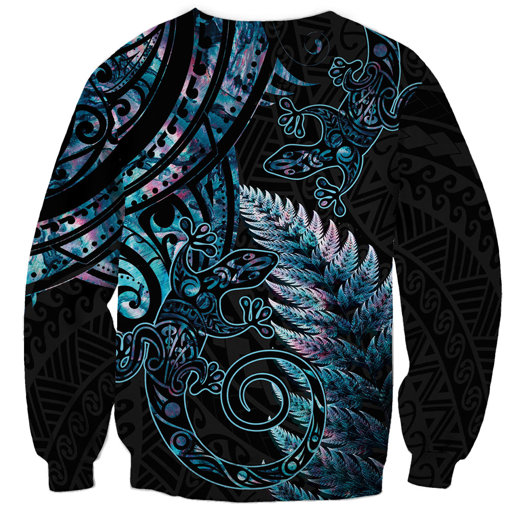 New Zealand Lizard Sweatshirt Silver Fern Aotearoa Maori With Paua Shell