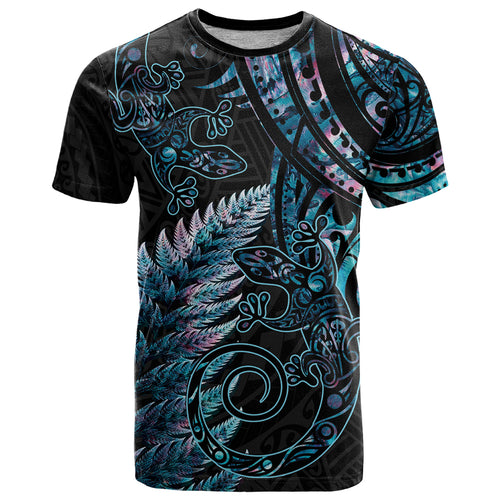 New Zealand Lizard T Shirt Silver Fern Aotearoa Maori With Paua Shell