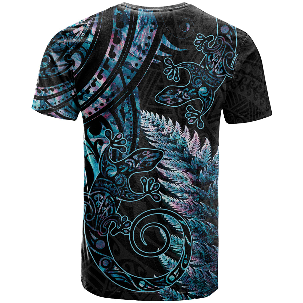 New Zealand Lizard T Shirt Silver Fern Aotearoa Maori With Paua Shell