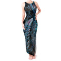 New Zealand Lizard Tank Maxi Dress Silver Fern Aotearoa Maori With Paua Shell