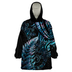 New Zealand Lizard Wearable Blanket Hoodie Silver Fern Aotearoa Maori With Paua Shell