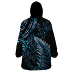 New Zealand Lizard Wearable Blanket Hoodie Silver Fern Aotearoa Maori With Paua Shell