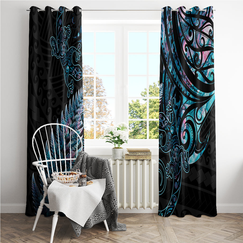 New Zealand Lizard Window Curtain Silver Fern Aotearoa Maori With Paua Shell