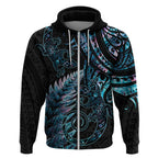 New Zealand Lizard Zip Hoodie Silver Fern Aotearoa Maori With Paua Shell