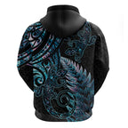 New Zealand Lizard Zip Hoodie Silver Fern Aotearoa Maori With Paua Shell