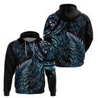 New Zealand Lizard Zip Hoodie Silver Fern Aotearoa Maori With Paua Shell