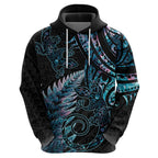New Zealand Lizard Zip Hoodie Silver Fern Aotearoa Maori With Paua Shell