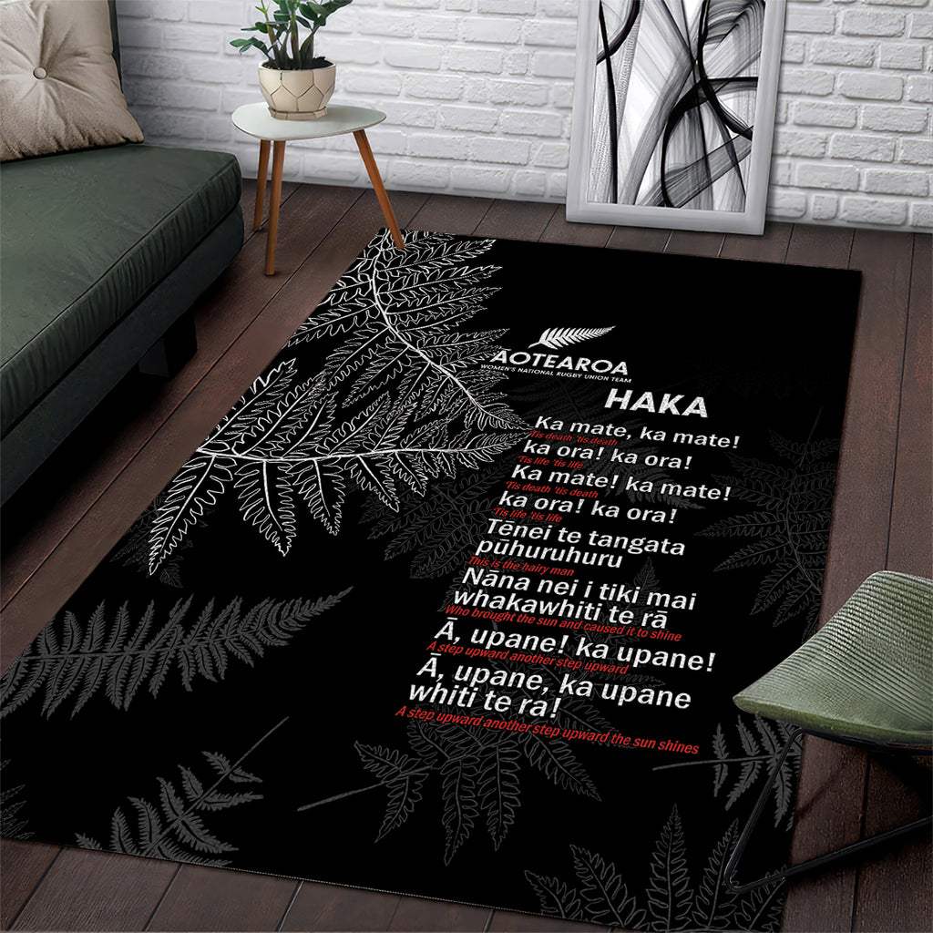 Custom New Zealand Haka Rugby Area Rug 2024 Pacific Go Black Silver Fern