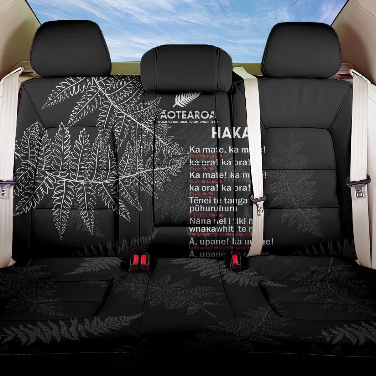 Custom New Zealand Haka Rugby Back Car Seat Cover 2024 Pacific Go Black Silver Fern
