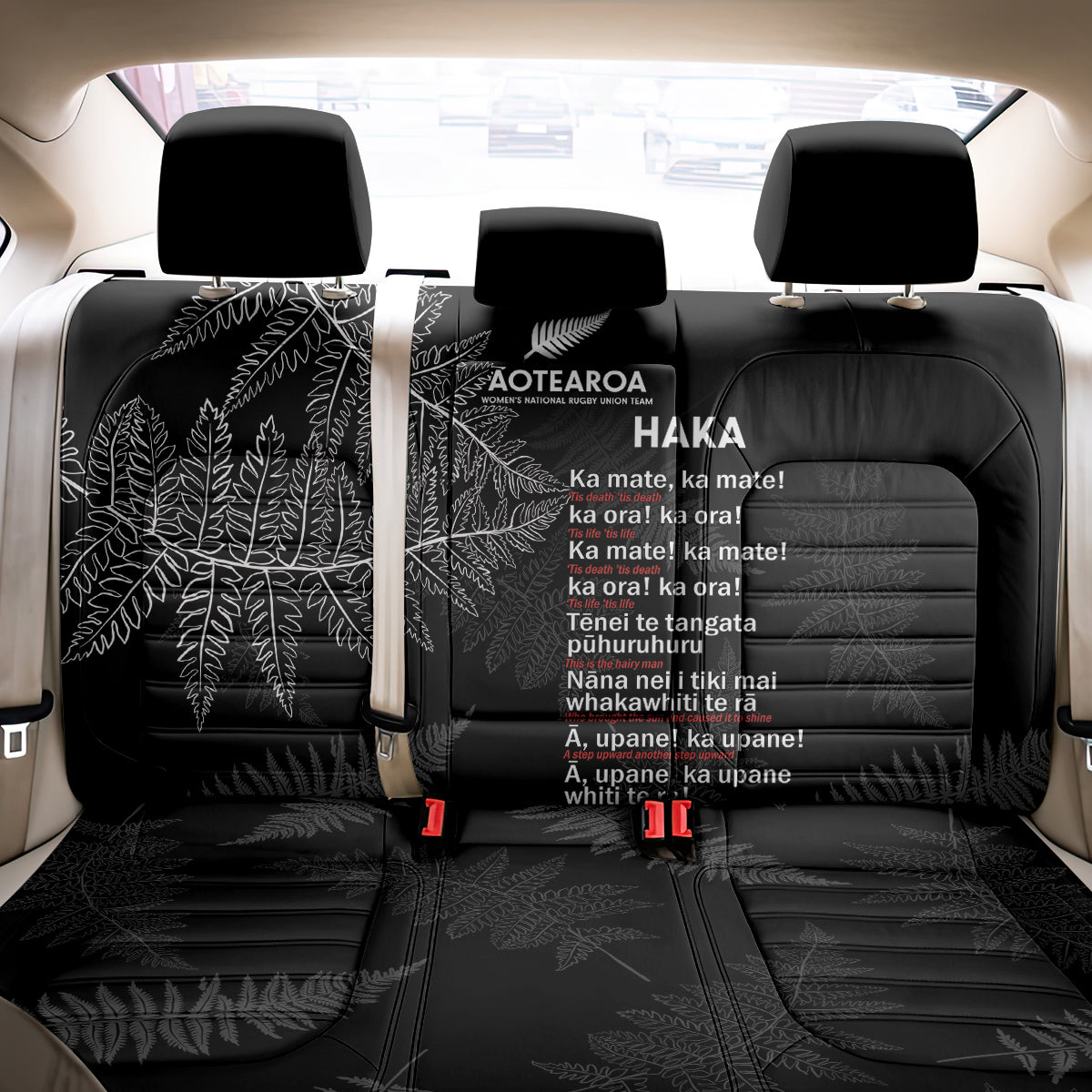 Custom New Zealand Haka Rugby Back Car Seat Cover 2024 Pacific Go Black Silver Fern