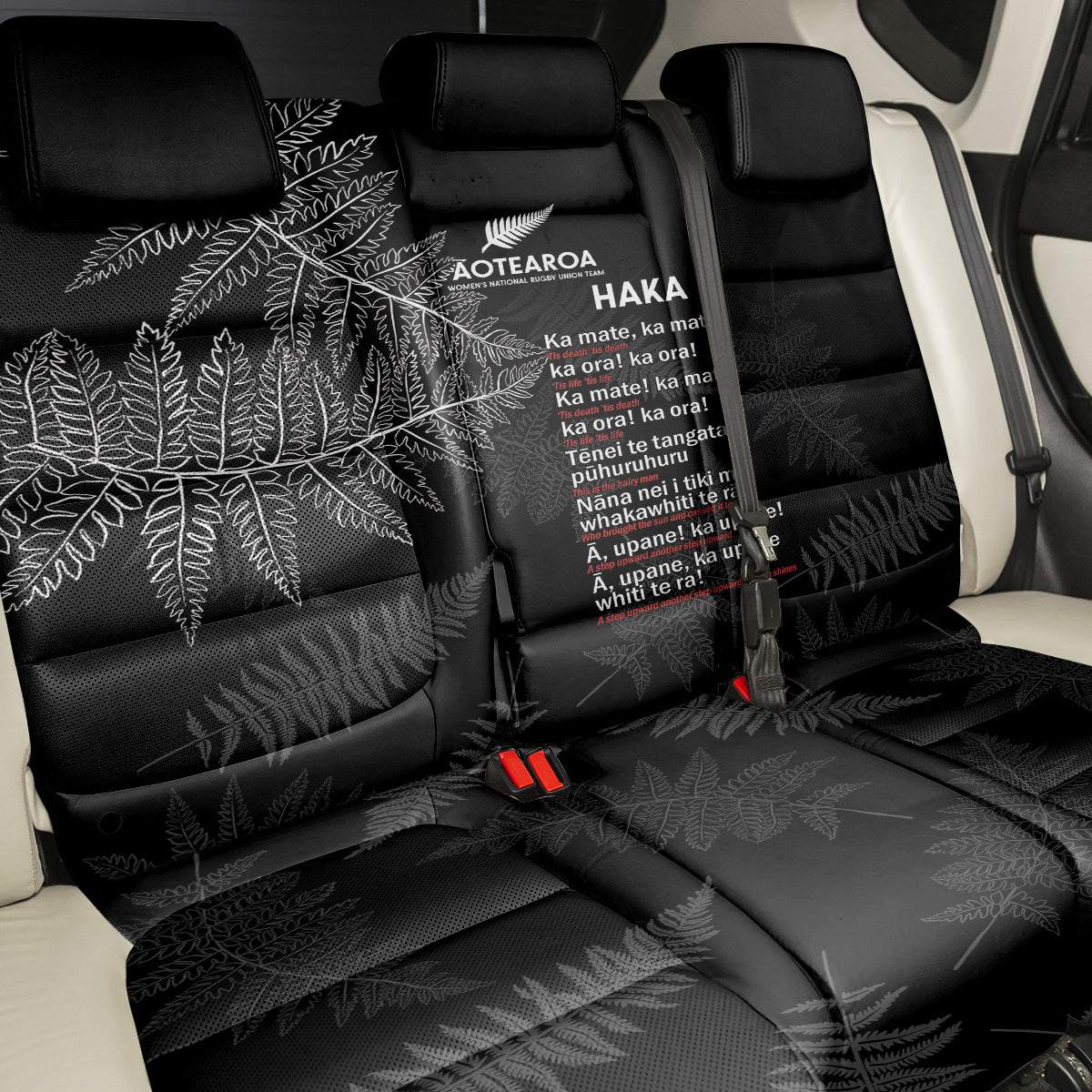 Custom New Zealand Haka Rugby Back Car Seat Cover 2024 Pacific Go Black Silver Fern