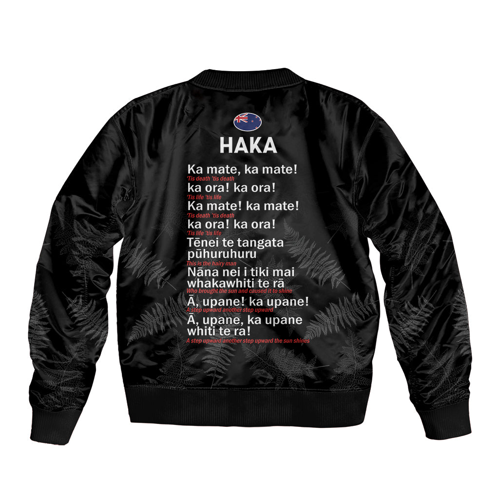 Custom New Zealand Haka Rugby Bomber Jacket 2024 Pacific Go Black Silver Fern