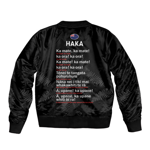 Custom New Zealand Haka Rugby Bomber Jacket 2024 Pacific Go Black Silver Fern