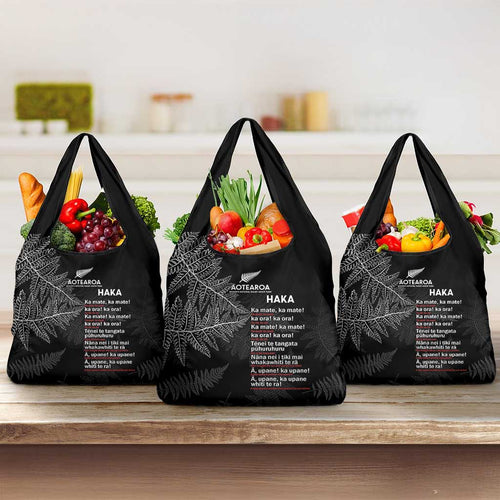 Custom New Zealand Haka Rugby Grocery Bag Pacific Go Black Silver Fern