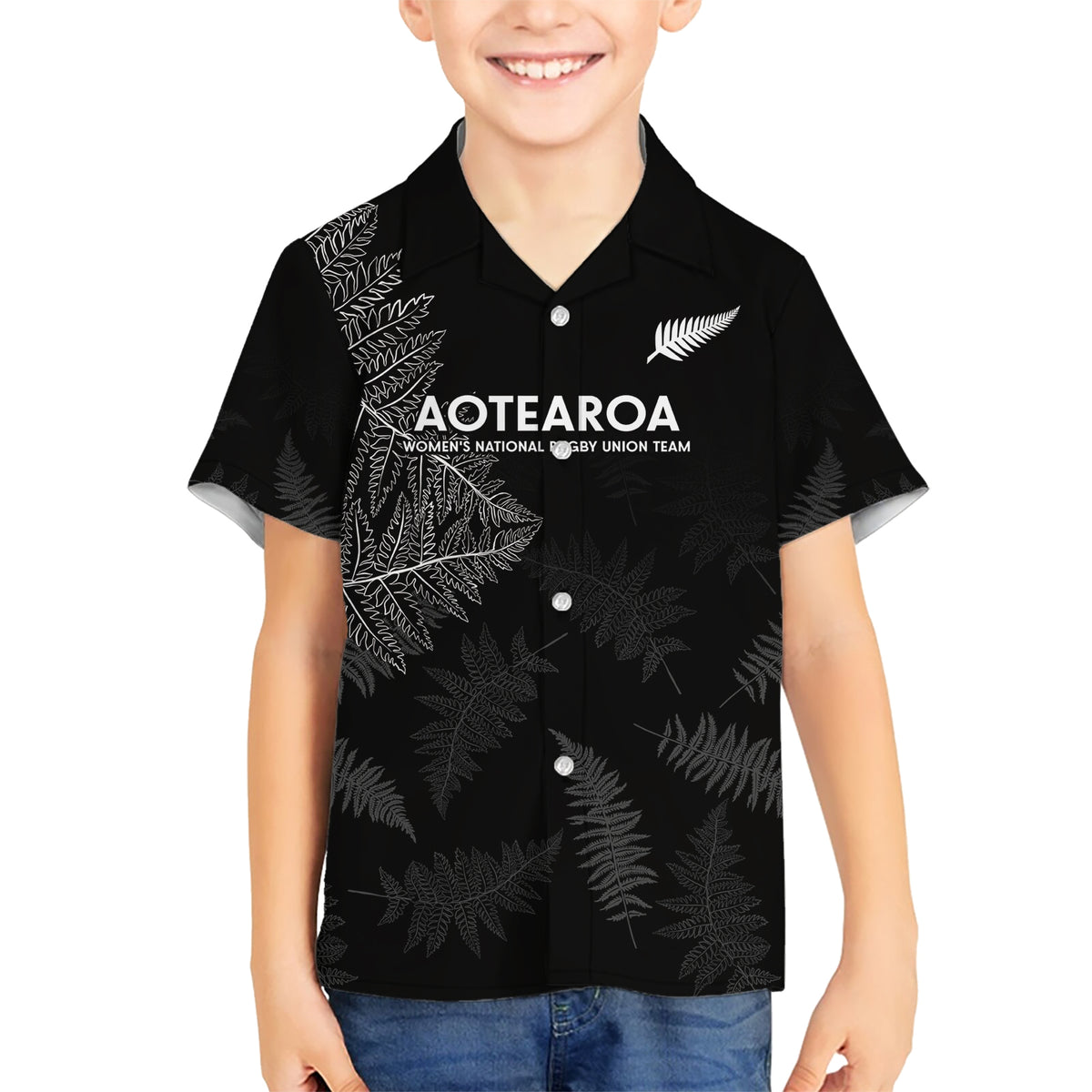 Custom New Zealand Haka Rugby Kid Hawaiian Shirt 2024 Pacific Go Black Silver Fern