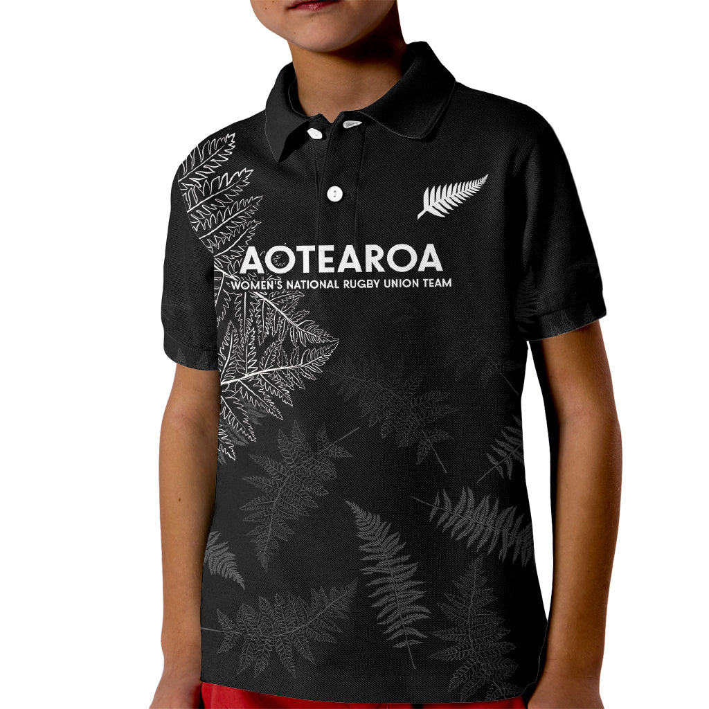 Custom New Zealand Haka Rugby Kid Polo Shirt 2024 Pacific Go Black Silver Fern