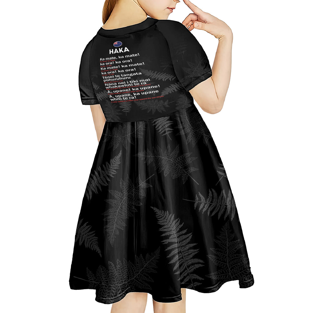 Custom New Zealand Haka Rugby Kid Short Sleeve Dress 2024 Pacific Go Black Silver Fern