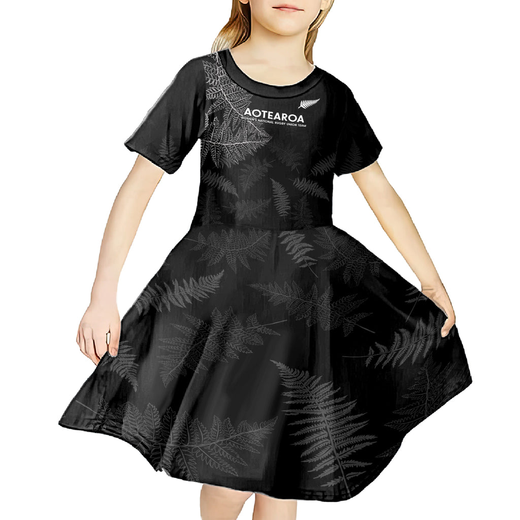 Custom New Zealand Haka Rugby Kid Short Sleeve Dress 2024 Pacific Go Black Silver Fern