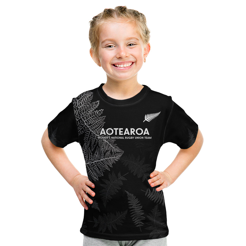 Custom New Zealand Haka Rugby Kid T Shirt 2024 Pacific Go Black Silver Fern