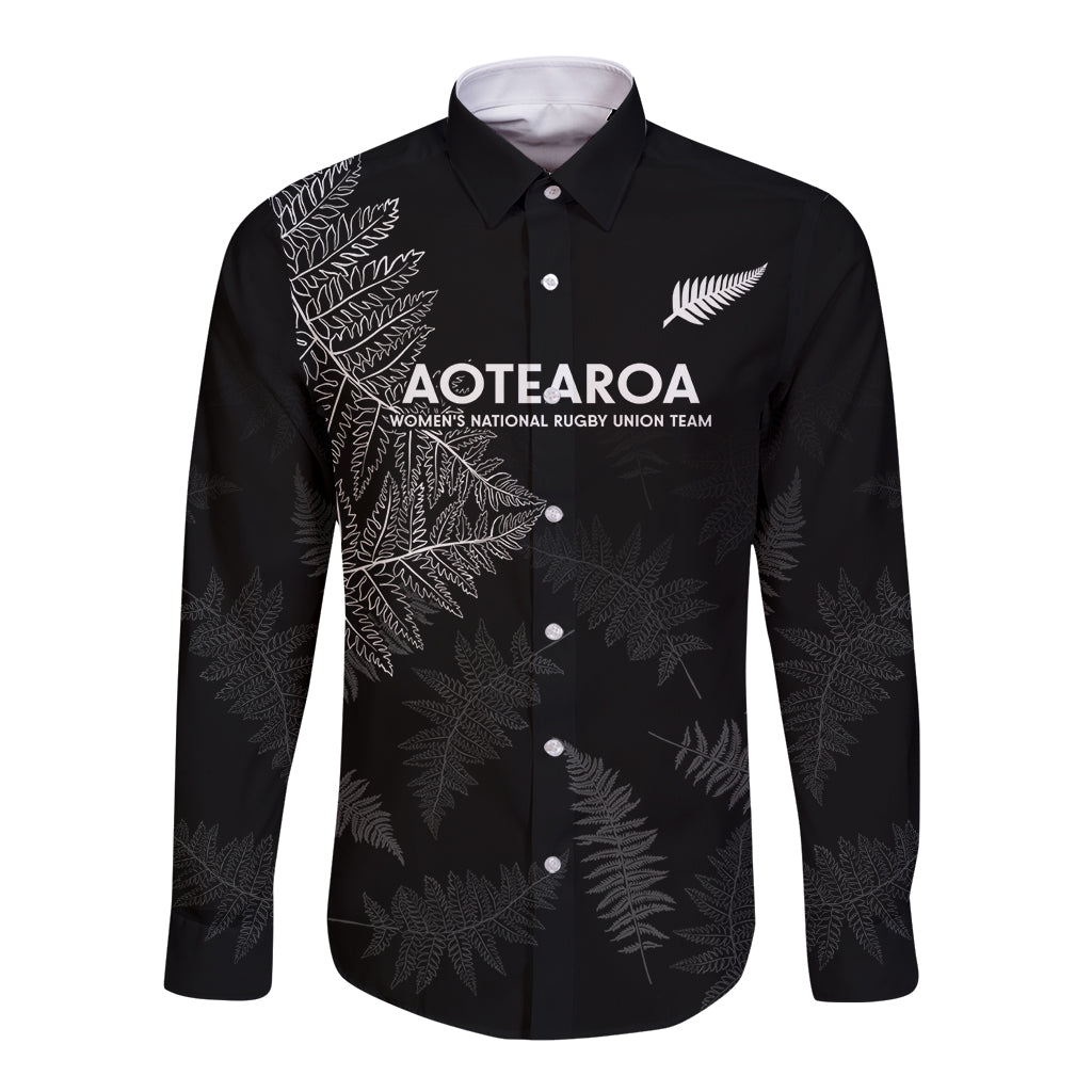 Custom New Zealand Haka Rugby Long Sleeve Button Shirt 2024 Pacific Go Black Silver Fern