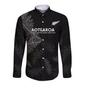 Custom New Zealand Haka Rugby Long Sleeve Button Shirt 2024 Pacific Go Black Silver Fern