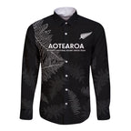 Custom New Zealand Haka Rugby Long Sleeve Button Shirt 2024 Pacific Go Black Silver Fern