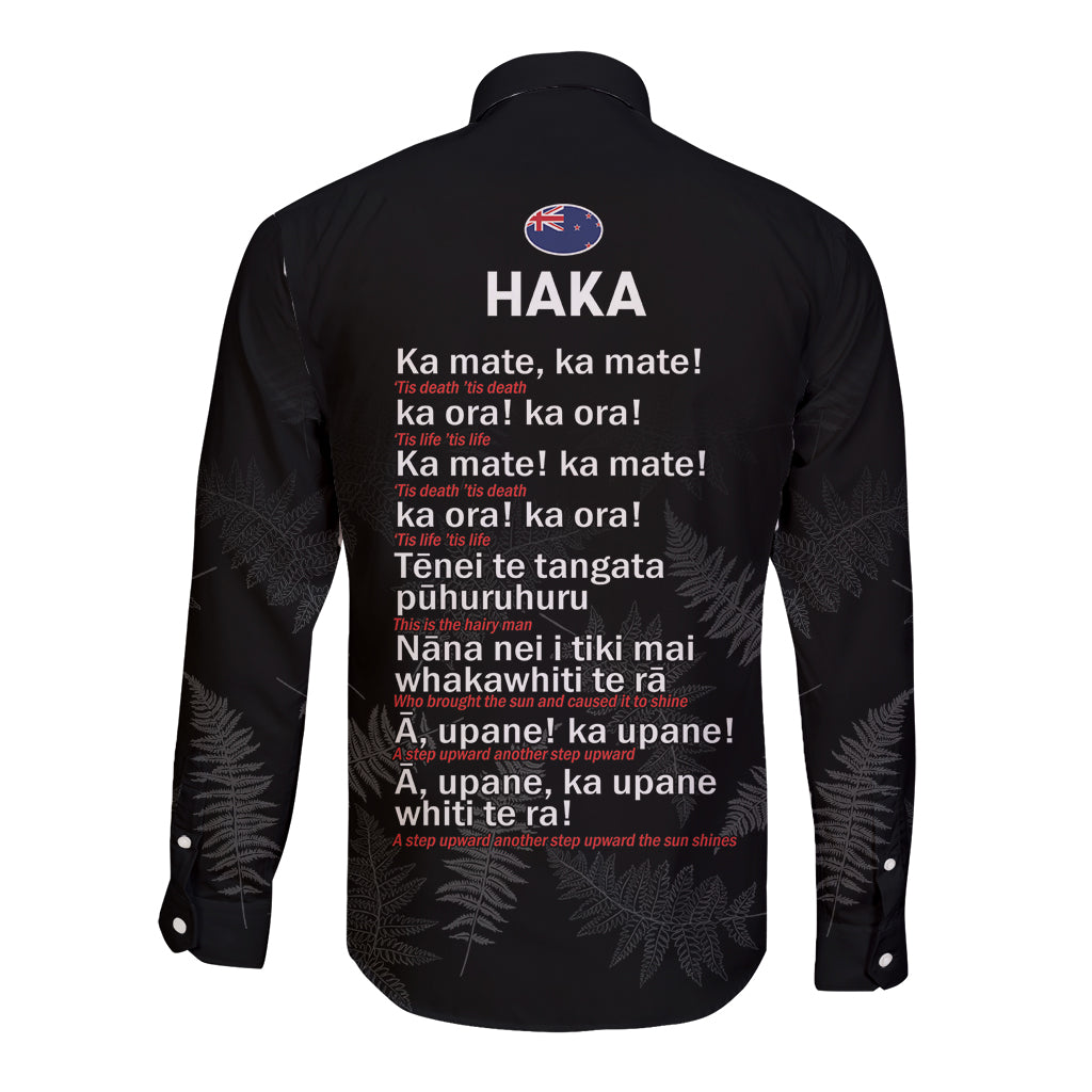 Custom New Zealand Haka Rugby Long Sleeve Button Shirt 2024 Pacific Go Black Silver Fern