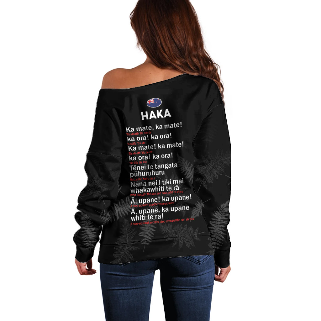Custom New Zealand Haka Rugby Off Shoulder Sweater 2024 Pacific Go Black Silver Fern