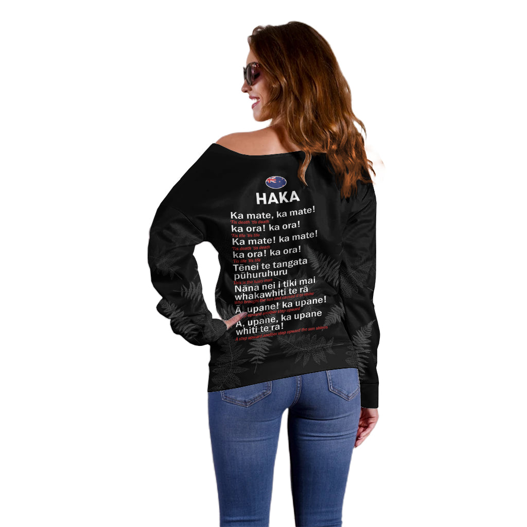 Custom New Zealand Haka Rugby Off Shoulder Sweater 2024 Pacific Go Black Silver Fern