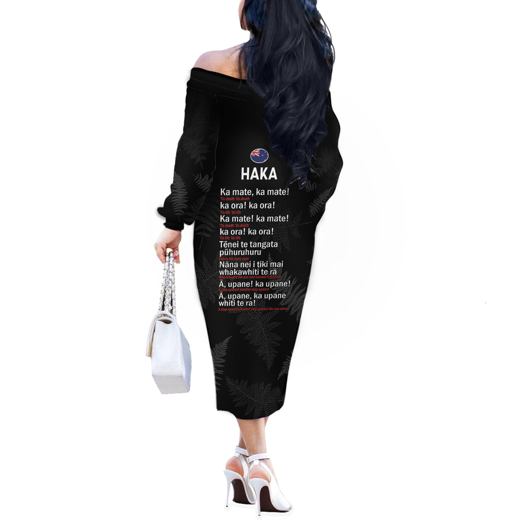 Custom New Zealand Haka Rugby Off The Shoulder Long Sleeve Dress 2024 Pacific Go Black Silver Fern