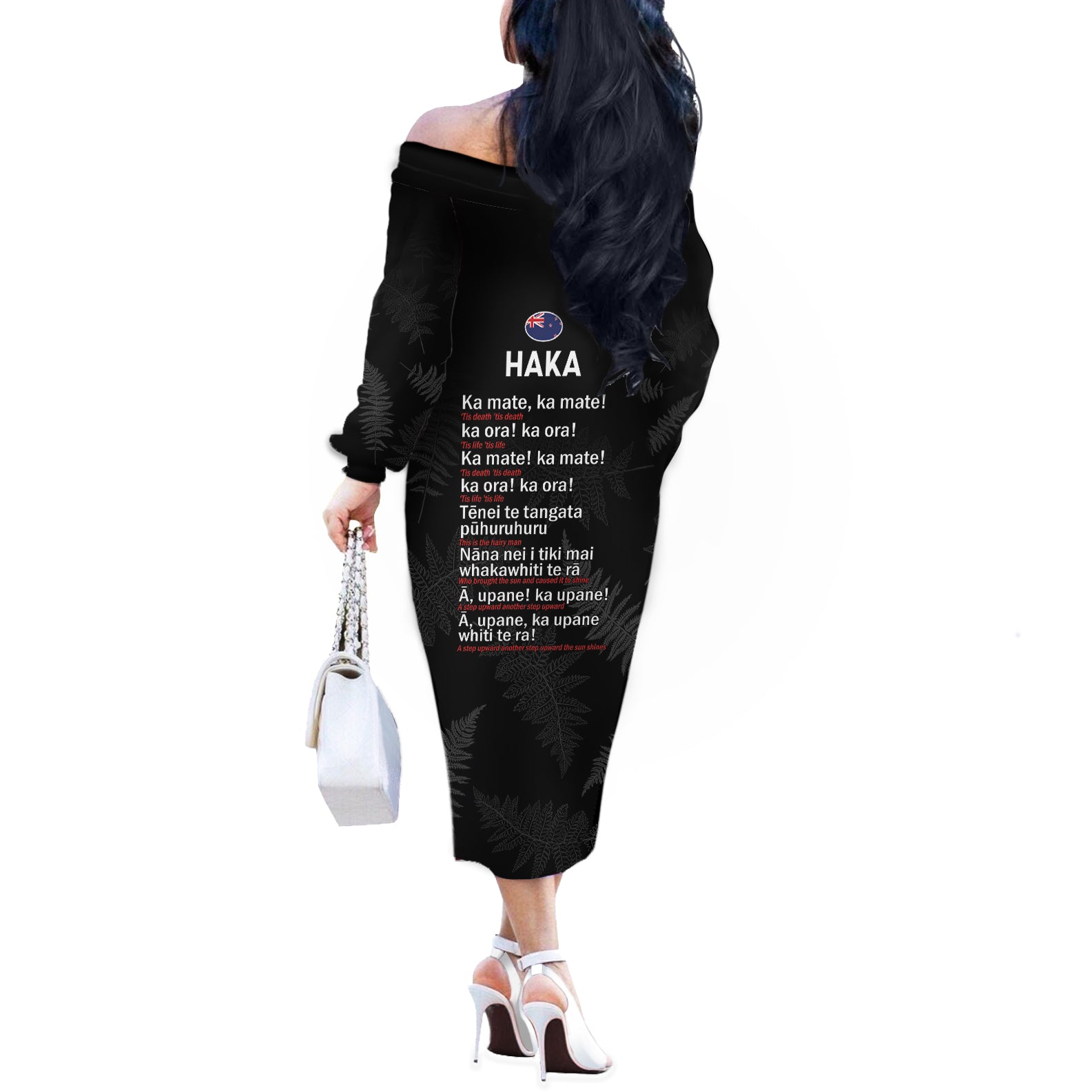 Custom New Zealand Haka Rugby Off The Shoulder Long Sleeve Dress 2024 Pacific Go Black Silver Fern