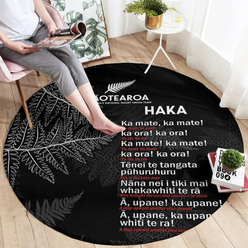 Custom New Zealand Haka Rugby Round Carpet 2024 Pacific Go Black Silver Fern
