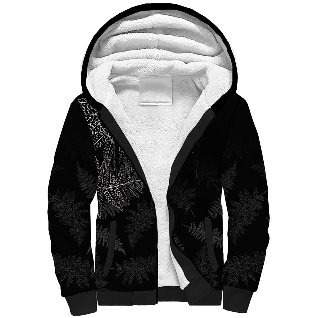 Custom New Zealand Haka Rugby Sherpa Hoodie 2024 Pacific Go Black Silver Fern