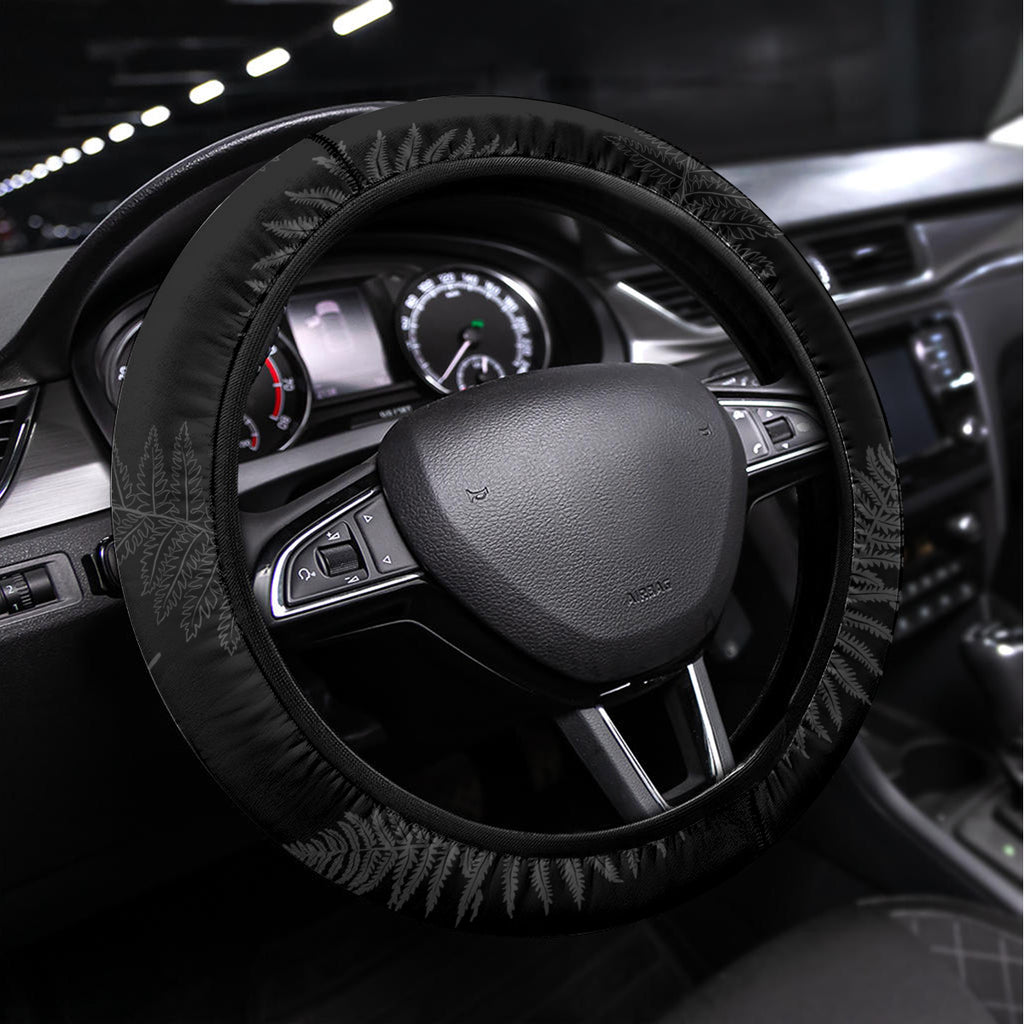 Custom New Zealand Haka Rugby Steering Wheel Cover 2024 Pacific Go Black Silver Fern
