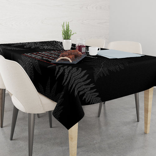 Custom New Zealand Haka Rugby Tablecloth 2024 Pacific Go Black Silver Fern