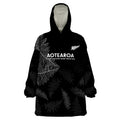 Custom New Zealand Haka Rugby Wearable Blanket Hoodie 2024 Pacific Go Black Silver Fern