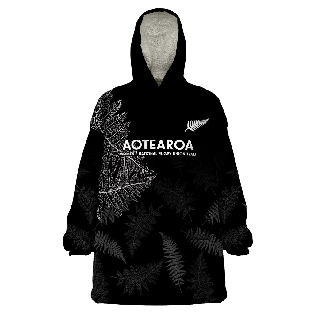 Custom New Zealand Haka Rugby Wearable Blanket Hoodie 2024 Pacific Go Black Silver Fern