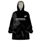 Custom New Zealand Haka Rugby Wearable Blanket Hoodie 2024 Pacific Go Black Silver Fern