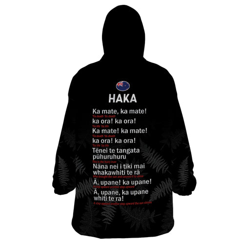 Custom New Zealand Haka Rugby Wearable Blanket Hoodie 2024 Pacific Go Black Silver Fern