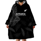 Custom New Zealand Haka Rugby Wearable Blanket Hoodie 2024 Pacific Go Black Silver Fern