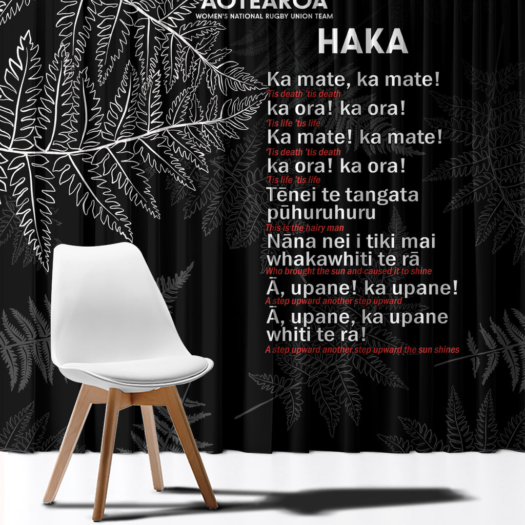 Custom New Zealand Haka Rugby Window Curtain 2024 Pacific Go Black Silver Fern