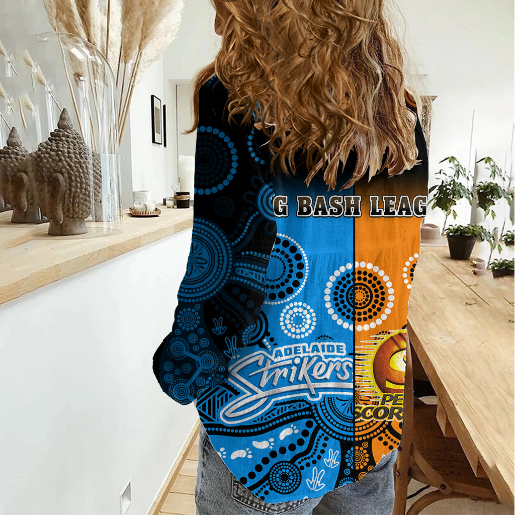 Perth Scorchers and Adelaide Strikers Cricket Women Casual Shirt Aboriginal Art LT14