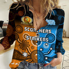 (Custom Text And Number) Perth Scorchers and Adelaide Strikers Cricket Women Casual Shirt Aboriginal Art LT14