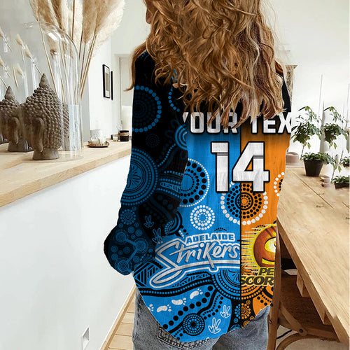 (Custom Text And Number) Perth Scorchers and Adelaide Strikers Cricket Women Casual Shirt Aboriginal Art LT14
