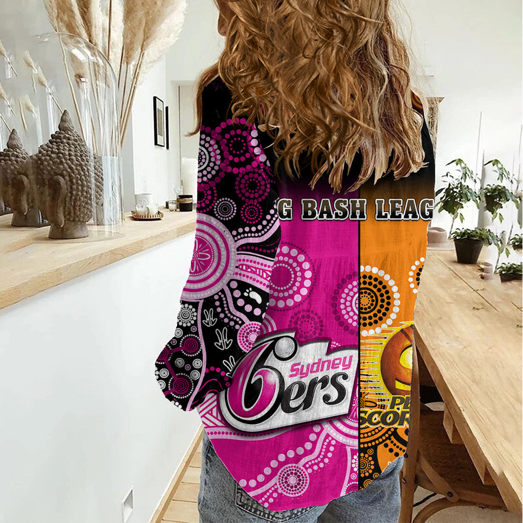 Perth Scorchers and Sydney Sixers Cricket Women Casual Shirt Aboriginal Art LT14