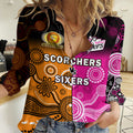 (Custom Text And Number) Perth Scorchers and Sydney Sixers Cricket Women Casual Shirt Aboriginal Art LT14
