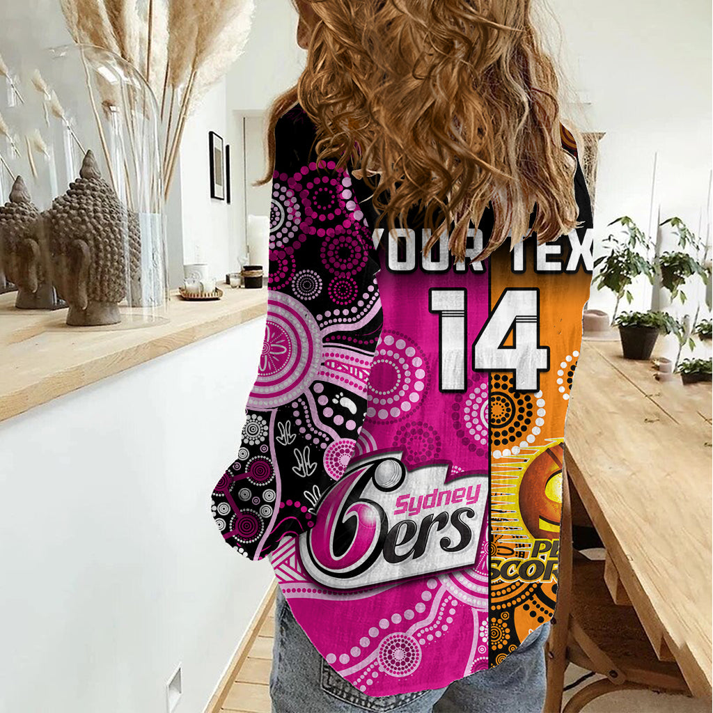 (Custom Text And Number) Perth Scorchers and Sydney Sixers Cricket Women Casual Shirt Aboriginal Art LT14