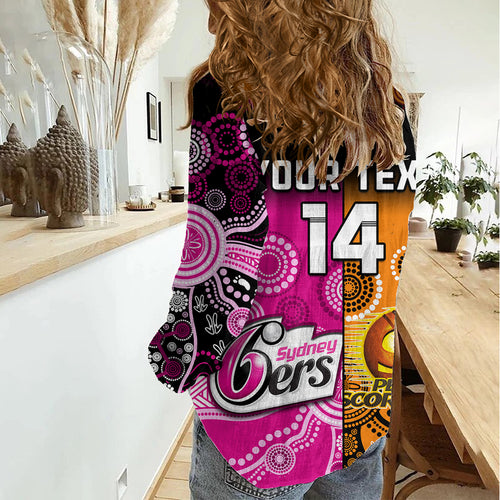 (Custom Text And Number) Perth Scorchers and Sydney Sixers Cricket Women Casual Shirt Aboriginal Art LT14