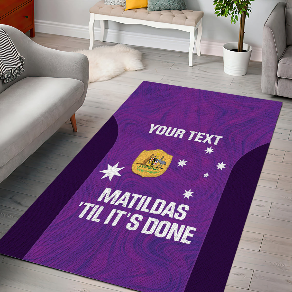 Custom Australia Soccer Area Rug Matildas Go Champions - Purple