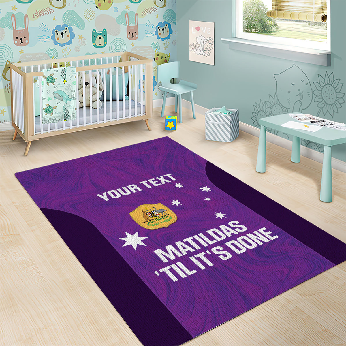 Custom Australia Soccer Area Rug Matildas Go Champions - Purple